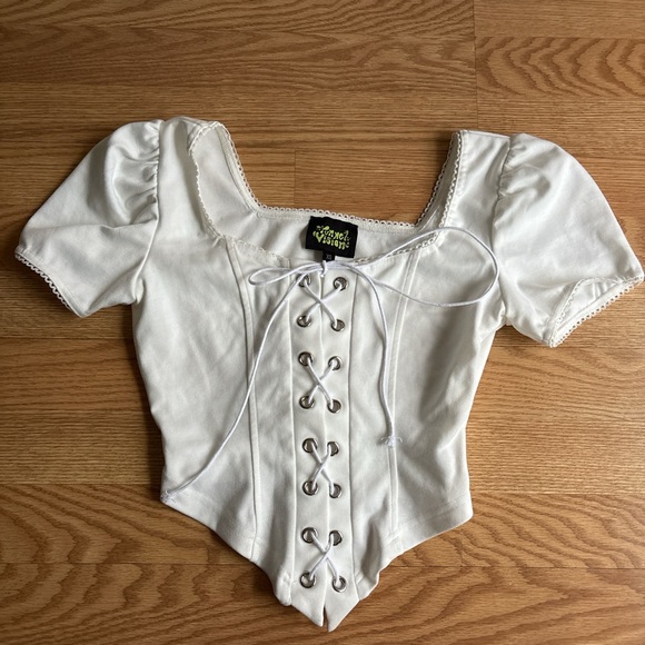 Tunnel Vision Charlotte White Lace Up Corset Top - Picture 1 of 4